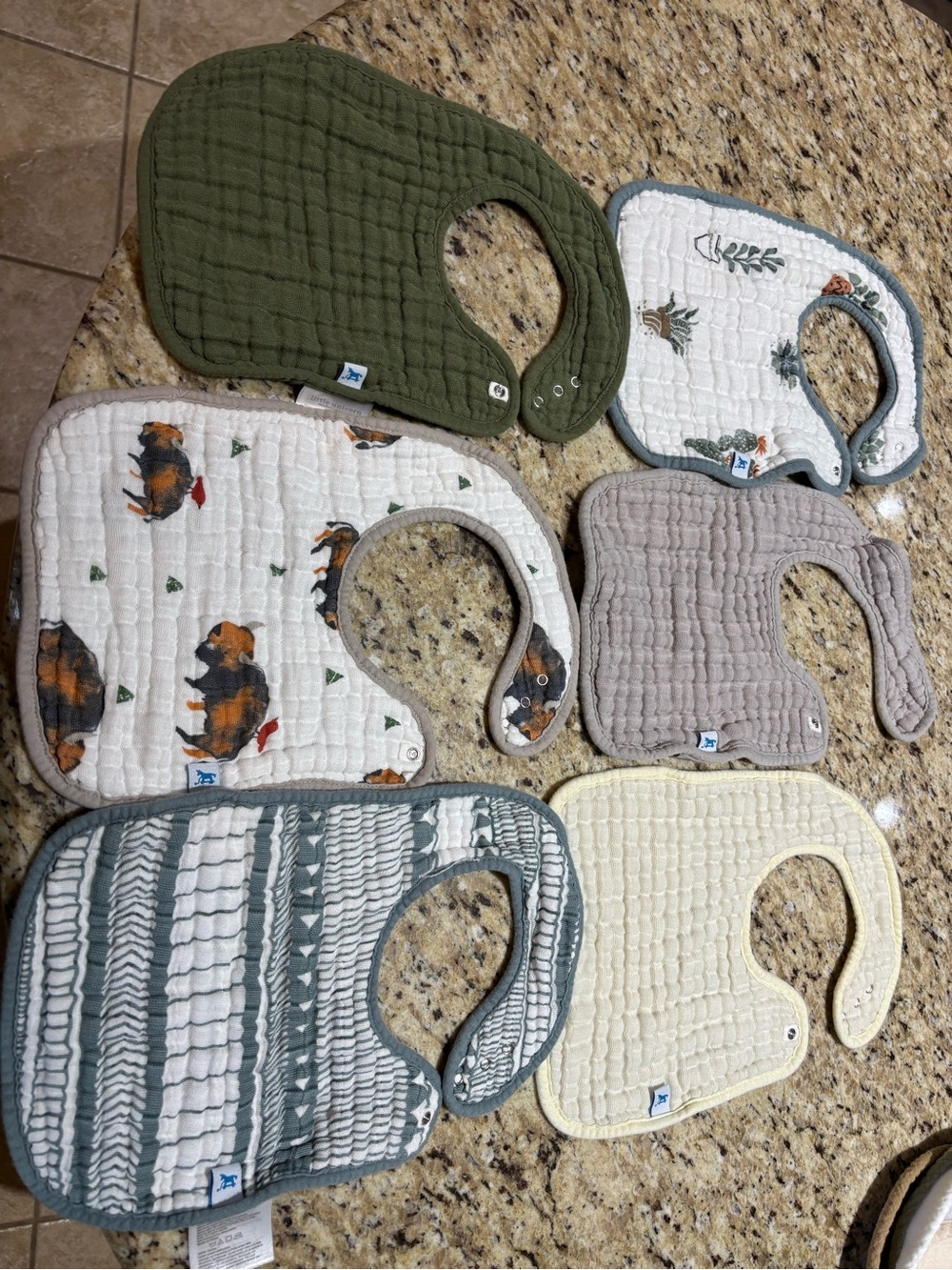 Assorted Quilted Baby Bibs - Olive, Cream, Gray, White Prints little unicorn